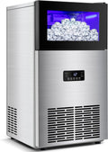 Commercial Ice Maker Machine 130LBS/24H with 35LBS Storage Bin, Stainless Steel Undercounter/Freestanding Ice Cube Maker for Home Bar Outdoor, Automatic Operation, Include Scoop, Connection Hose