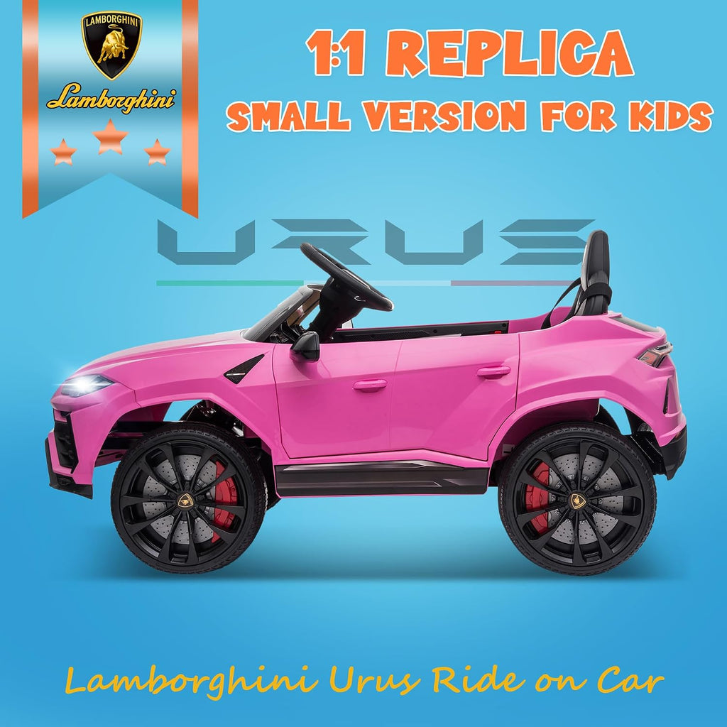 ENYOPRO 12V Licensed Lamborghini Urus Ride On Car, Electric SUV Car Power Wheel Toy w/Parent Remote Control, Music Player, FM Radio, LED Headlights, Soft Start, 2.5MPH Max Speed for Kids (Pink)
