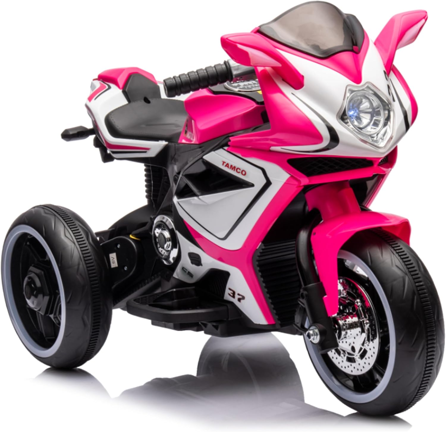 Ride on Motorcycle, Rechargeable Ride on Toys, Tamco Motorcycle for Kids 3 to 4 Years Boys Girls with Foot Pedal Starter, Music/Lights/Lighting Wheels (Pink)
