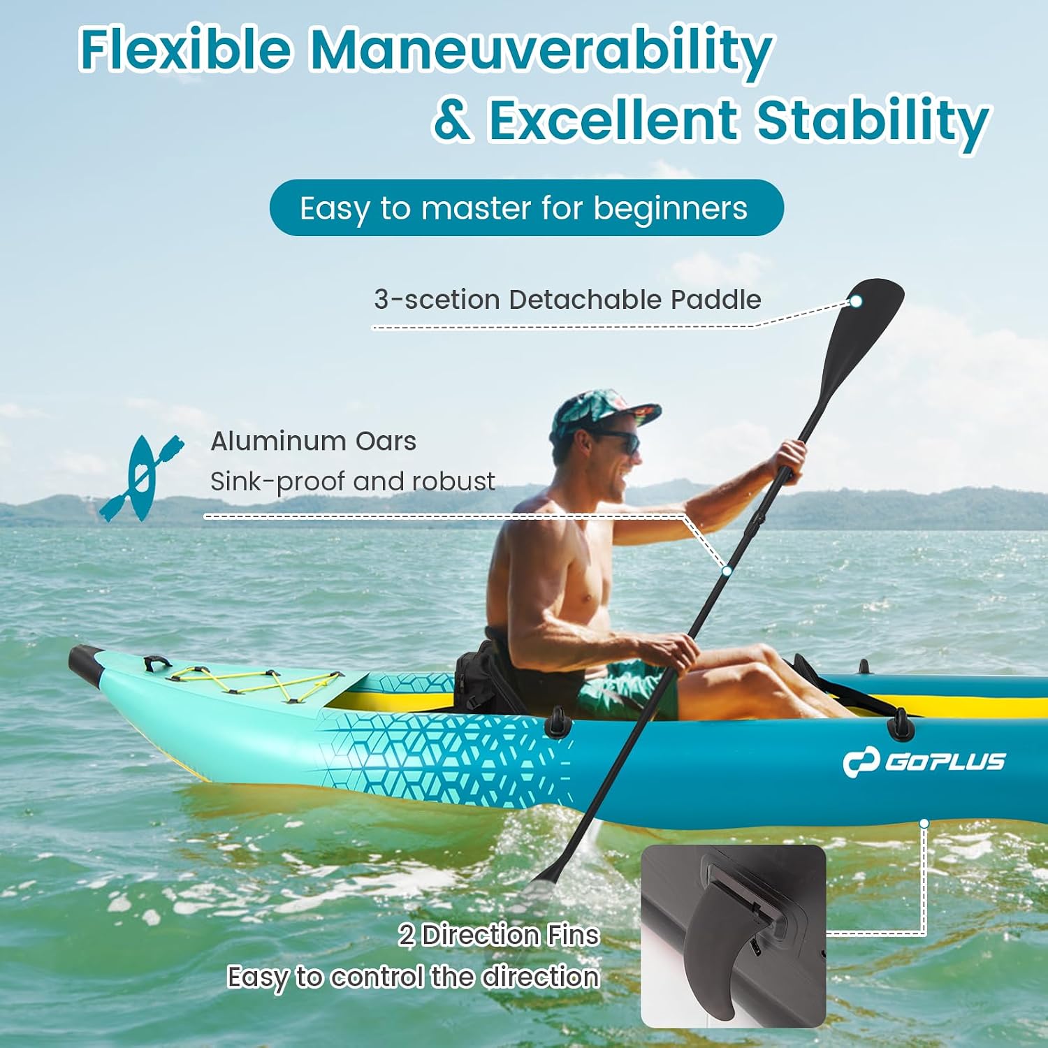 Goplus Tandem Inflatable Kayak, 12.5FT 2-Person Kayak for Adults w/507 LBS Weight Capacity, 2 Aluminium Oars, Padded Seat, 2 Fins, Hand Pump, Carry Bag, Repair Kit, Portable Touring Kayaks