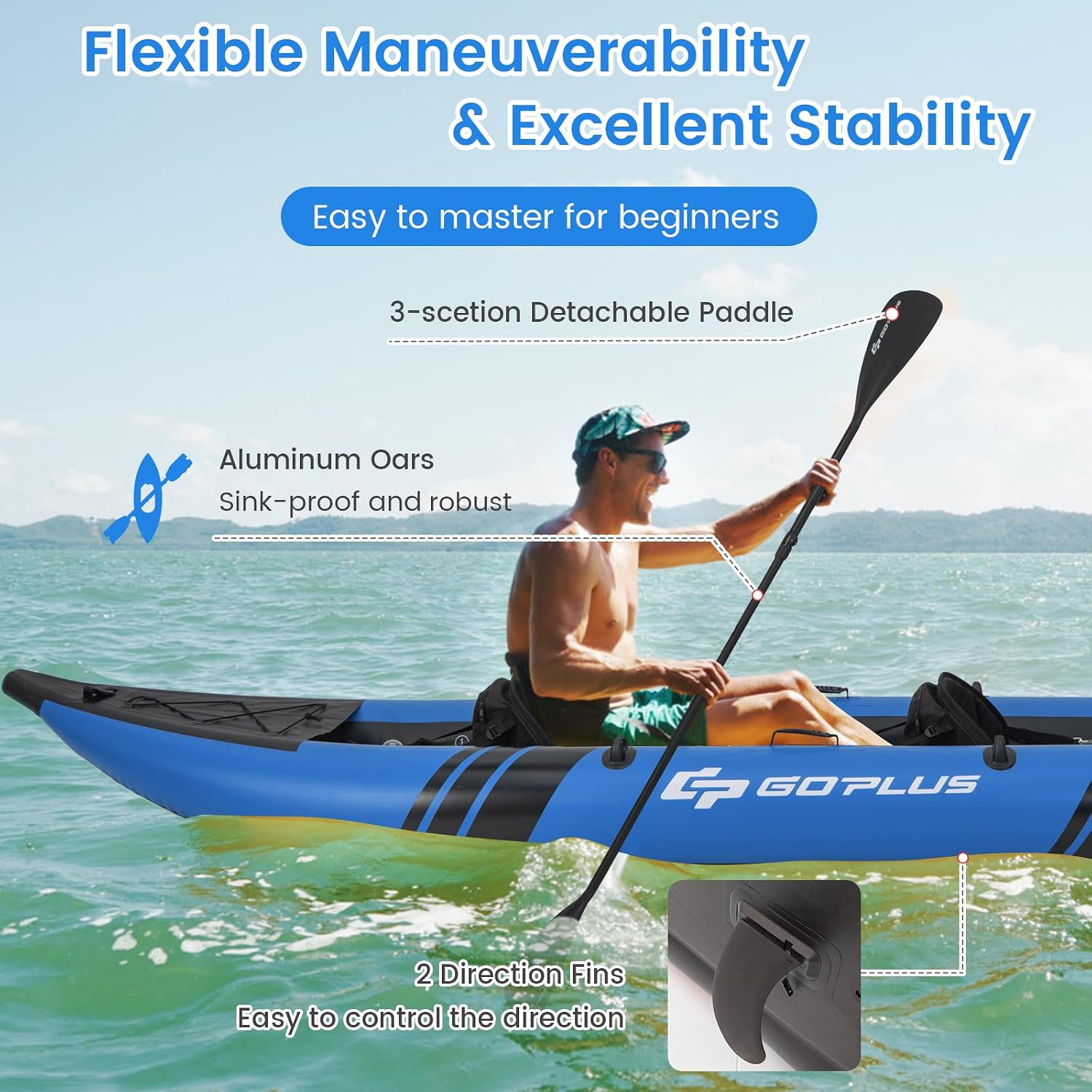 Goplus Tandem Inflatable Kayak, 12.5FT 2-Person Kayak for Adults w/507 LBS Weight Capacity, 2 Aluminium Oars, Padded Seat, 2 Fins, Hand Pump, Carry Bag, Repair Kit, Portable Touring Kayaks