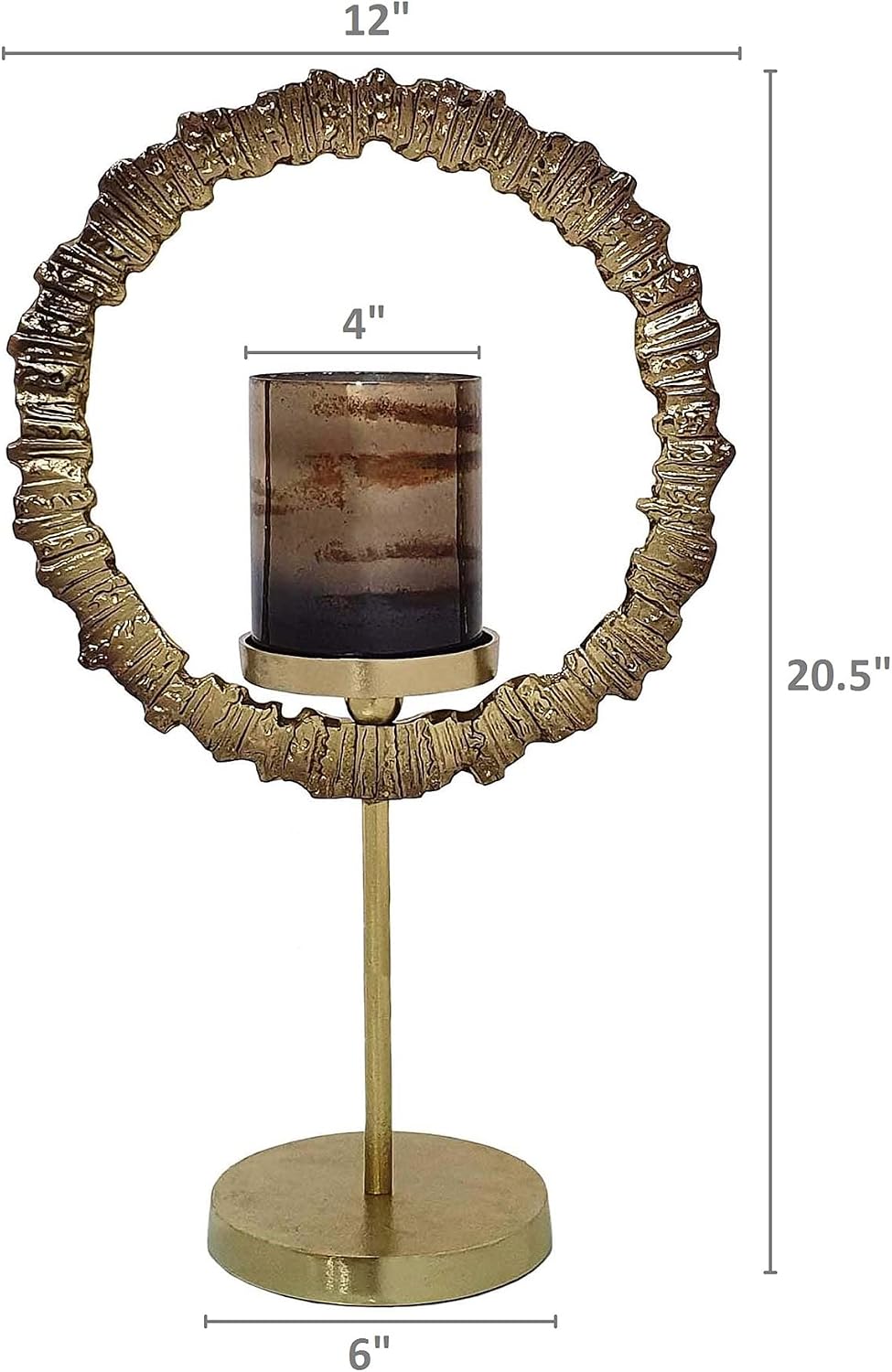 A&B Home Gold Ring Candle Holder - Large Candle Hoder with Glass Hurricane, Decorative Tabletop Lighting, Living Room Coffee Table Accent Piece Dining Table Centerpiece, 12' x 6' x 21'