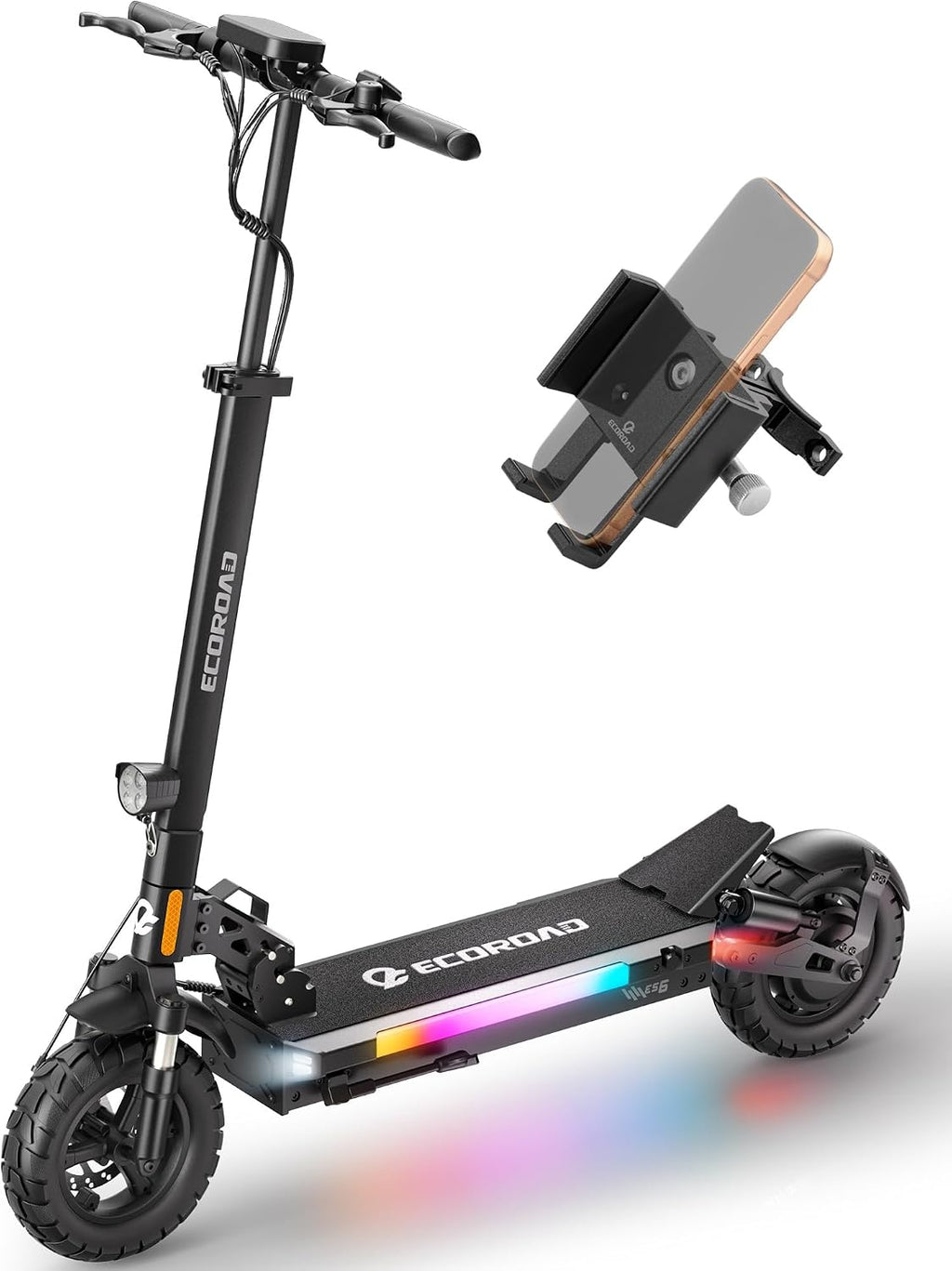 ECOROAD Electric Scooter Adults ES6, 1000W Motor & 31MPH Portable E-Scooter, Up to 37+ Miles Range, 10' Off-Road PneumaticTires, Dual Suspension & Brakes System, RGB Lights & APP Control with Bag