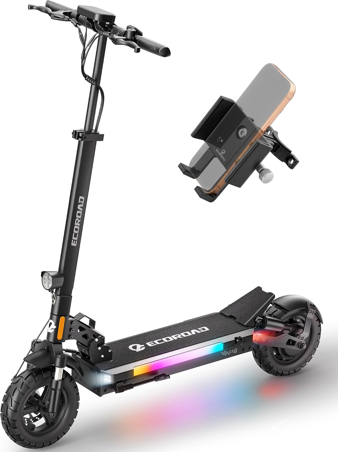 ECOROAD Electric Scooter Adults ES6, 1000W Motor & 31MPH Portable E-Scooter, Up to 37+ Miles Range, 10' Off-Road PneumaticTires, Dual Suspension & Brakes System, RGB Lights & APP Control with Bag