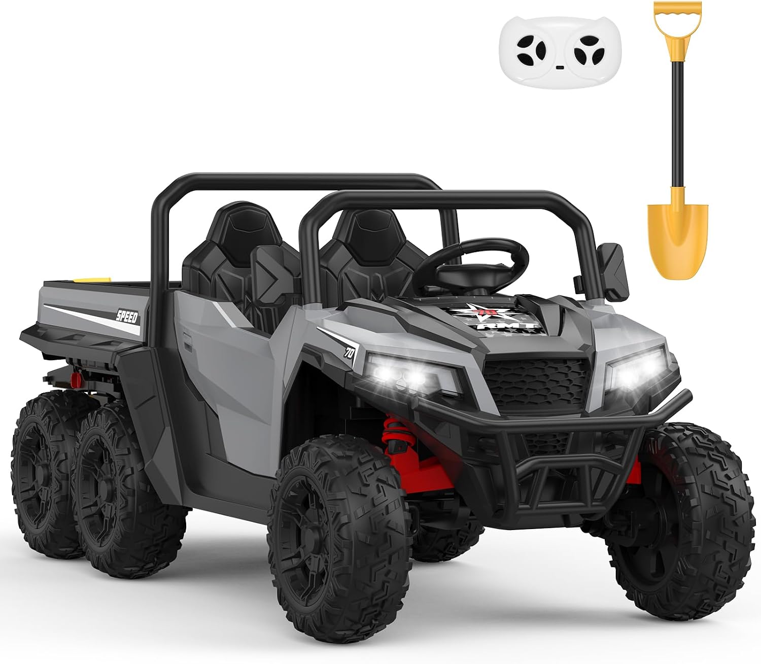 GarveeLife 24V 2 Seater Ride on Dump Truck with Remote Control for Big Kids, 4WD 6 Wheels Ride on Car w/Music Player & LED Lights, Ride Toy Gift for Kid