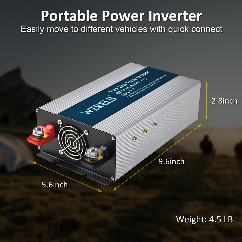 WZRELB 2000W Pure Sine Wave Inverter 36V DC to 110V 120V AC Power Converter with LED Display, Off-Grid Portable Power Inverter with 4 AC Outlets for Home, RV, Truck, Camping