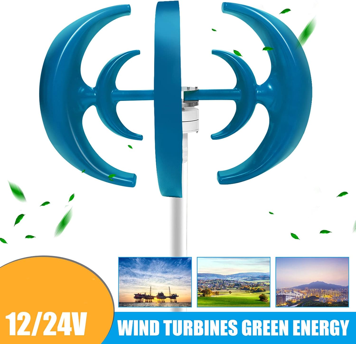 3000W Lantern Wind Turbines Generator, AC 12V 24V 5 Blades Vertical Axi Turbines Kit for Home Hybrids Streetlight Electromagnetic