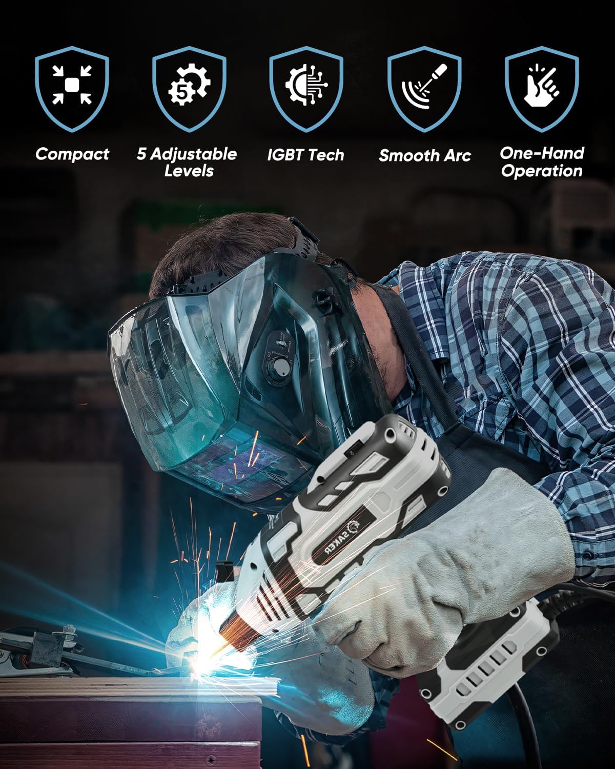 Saker Portable Welder Handheld Welding Machine with 5-Level Current Adjustment, IGBT ARC Welder Gun with 80 Welding Rods, 110V Plug & Play for DIY Home Garage Metal Welding