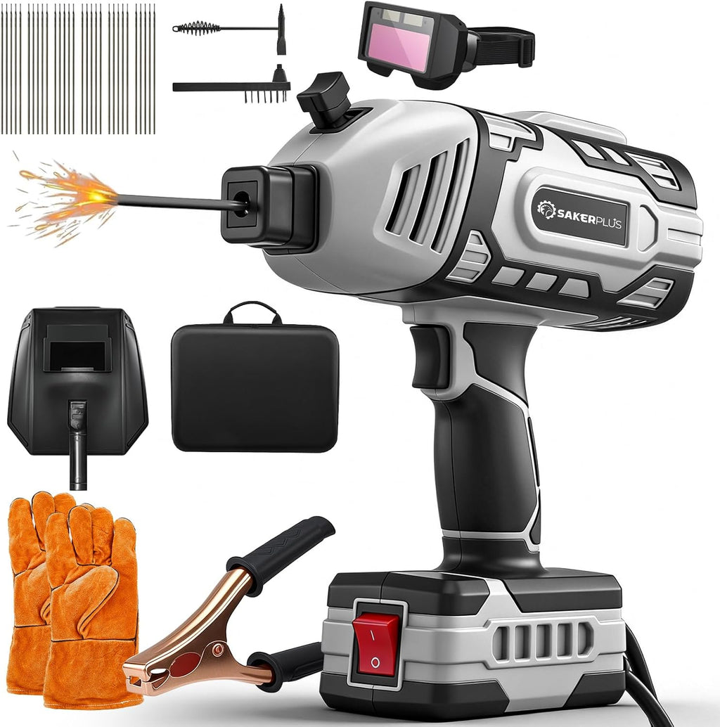 Sakerplus Portable Welding Machine, Handheld Welder Machine 110V, ARC Portable Welder with IGBT Inverter 5 Variable Current Adjustment, 30pcs 3/32' Wire Rods, Welding Helmet, Carring Case Included
