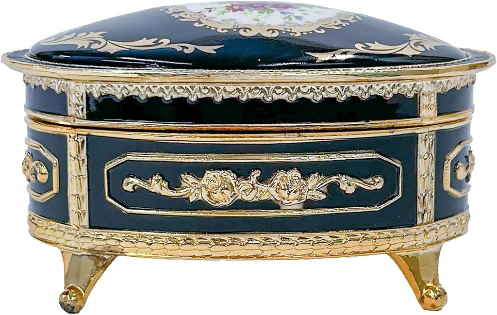 Haelo Elegant Oval Musical Trinket Jewelry Box Plays Tune Candle in The Wind 2.5 x 4 Inch Antimony Ornate Scrollwork with Floral Medallion
