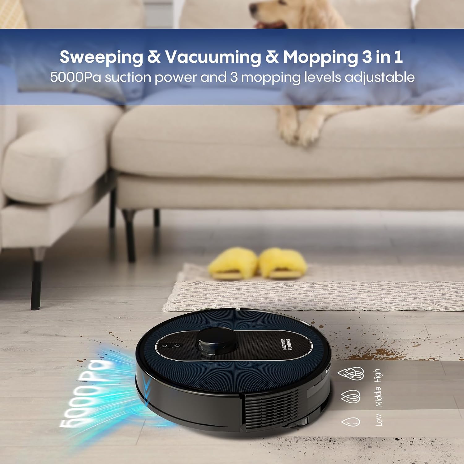 Robot Vacuum and Mop Combo, 5000Pa Suction, LiDAR Navigation, Robot Vacuum with Self Emptying Station for 60 Days Hands Free, Mapping for Multi Floors, No Go Zone, Carpet Boost, APP & Alexa Control