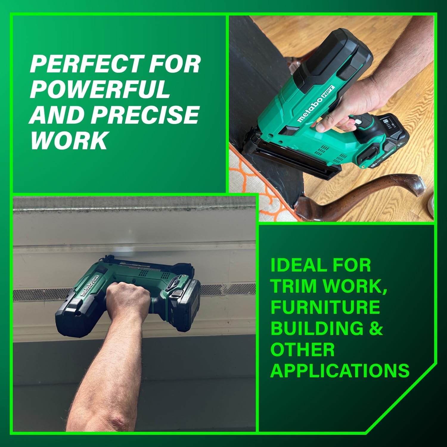 Metabo HPT 18V MultiVolt Cordless Narrow Crown Stapler Kit, 18 Gauge 1-1/2' Stapler with Power Tool 2.0Ah Lithium Ion Battery, Drives 1/2' to 1-1/2' Staples, 5-Year Warranty, N1804DB