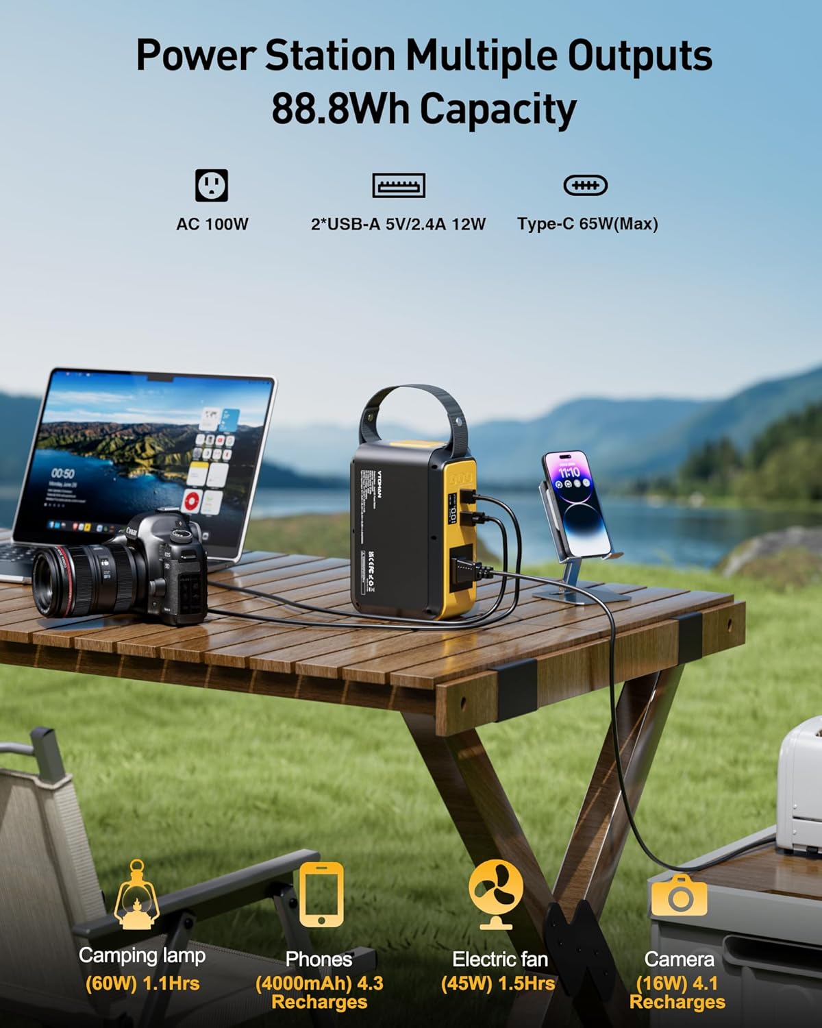 VTOMAN Jump100 88.8Wh/100W+Jump 600X 299Wh/600W Portable Power Station, LiFePO4 Battery Solar Generator for Camping, Hiking, Fishing, Home Backup