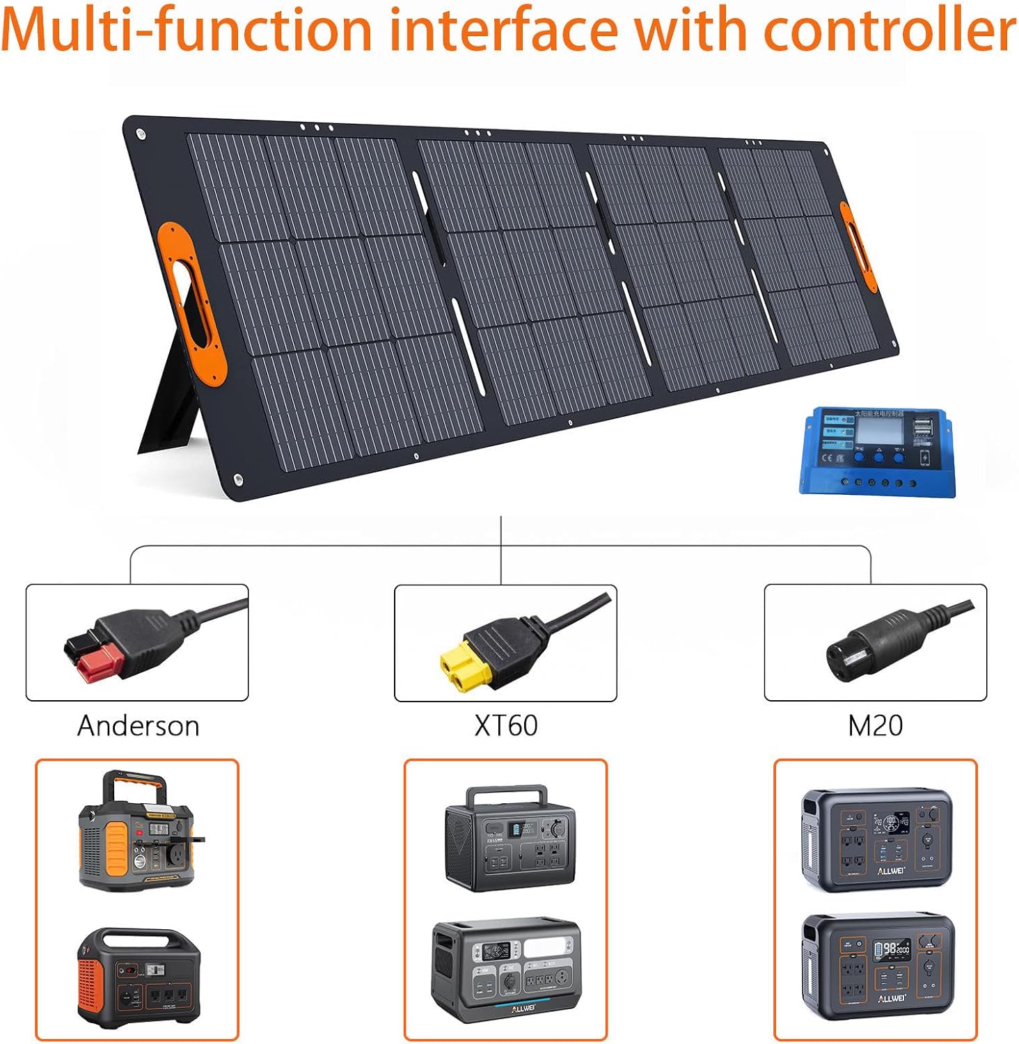 200W Foldable Portable Solar Panel for 1200W 2400W Power Station Solar Generator, IP67 Waterproof, with Adjustable Kickstand for RVs Camping Home and Blackouts 100W
