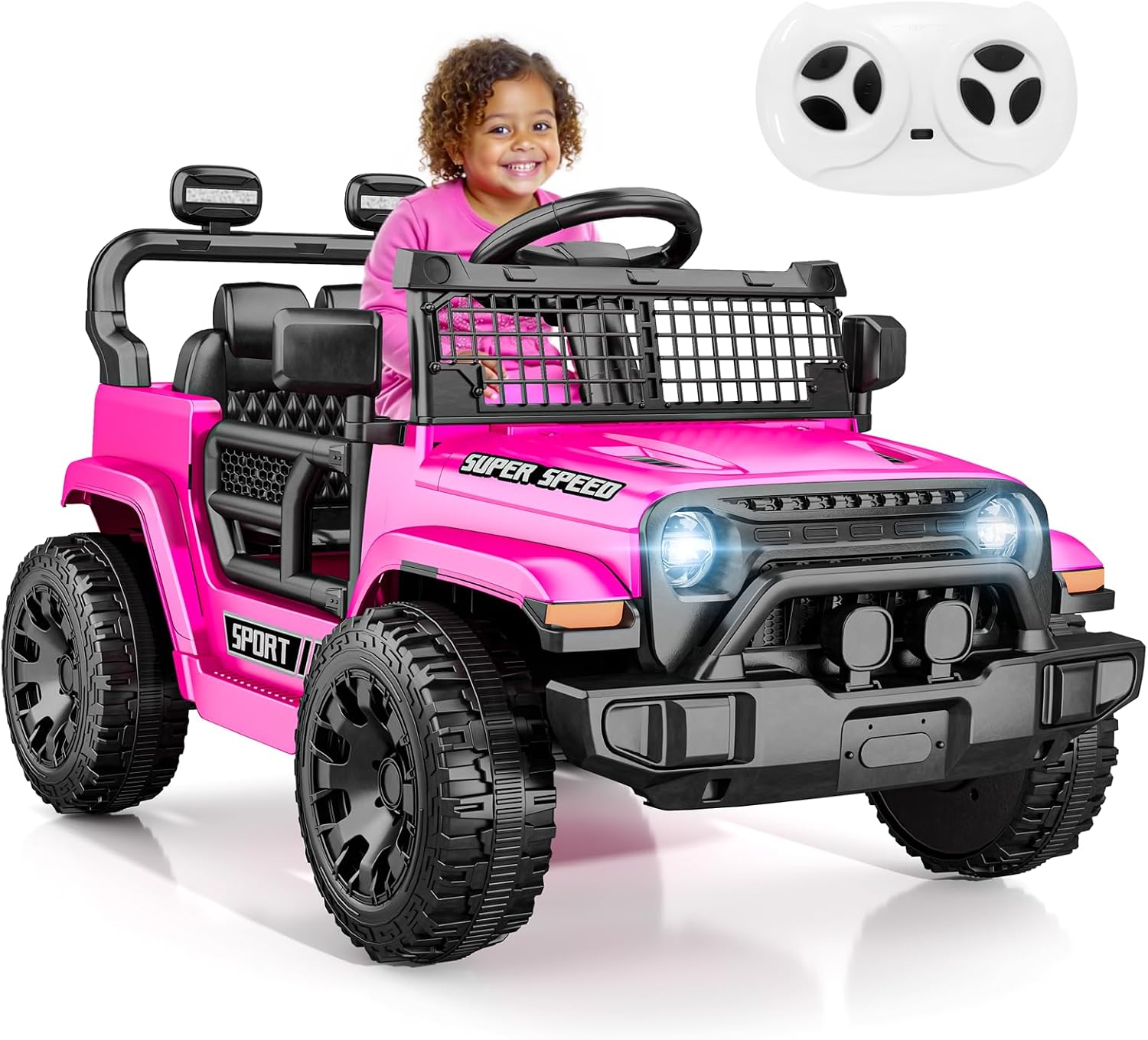 12V Ride on Car with Parent Remote Control, Toddler Electric Car with Spring Suspension, LED Lights & Music Player - Safe Battery Toy for Kids, Christmas & Birthday Gift, Pinkish