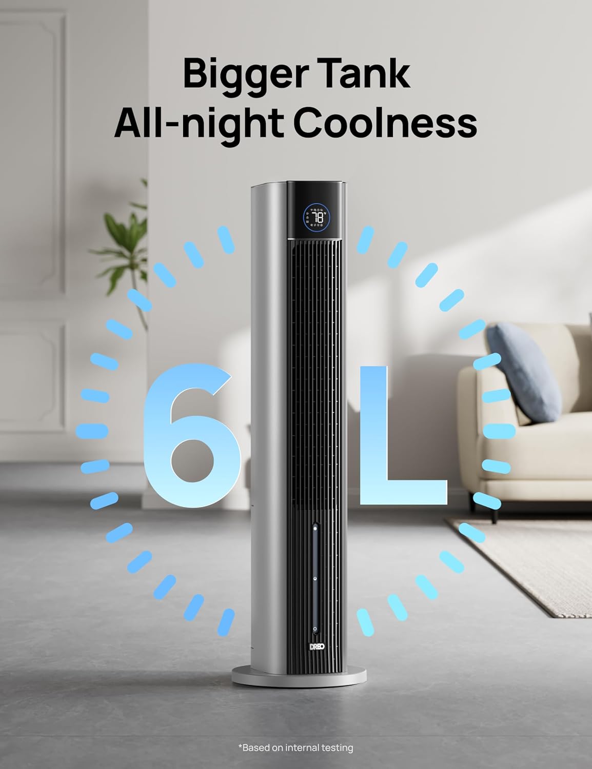 DREO Portable Air Conditiioner, 43' Cooling Fans That Blow Cold Air 2025 Upgraded, Evaporative Air Cooler, Quiet 85° Oscillating Fan, Easy Cleaning, APP Control, 4 Modes & 4 Speeds, 12H Timer, Silver