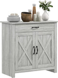 HOMCOM Farmhouse Sideboard Buffet Cabinet, Barn Door Coffee Bar Cabinet with Drawer and Adjustable Shelf for Kitchen, Living Room, Entryway, Stone Gray
