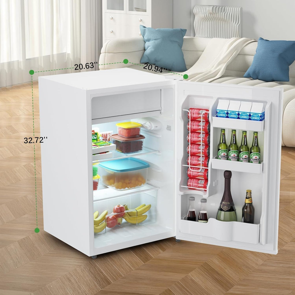 4.3 Cu.Ft Mini Fridge With Freezer – One-Door Refrigerator With 7-Level Temperature Control, 3 Removable Shelves, Low Noise & Energy-Efficient Cooling, Perfect for Home, Office, Dorm or RV(White)