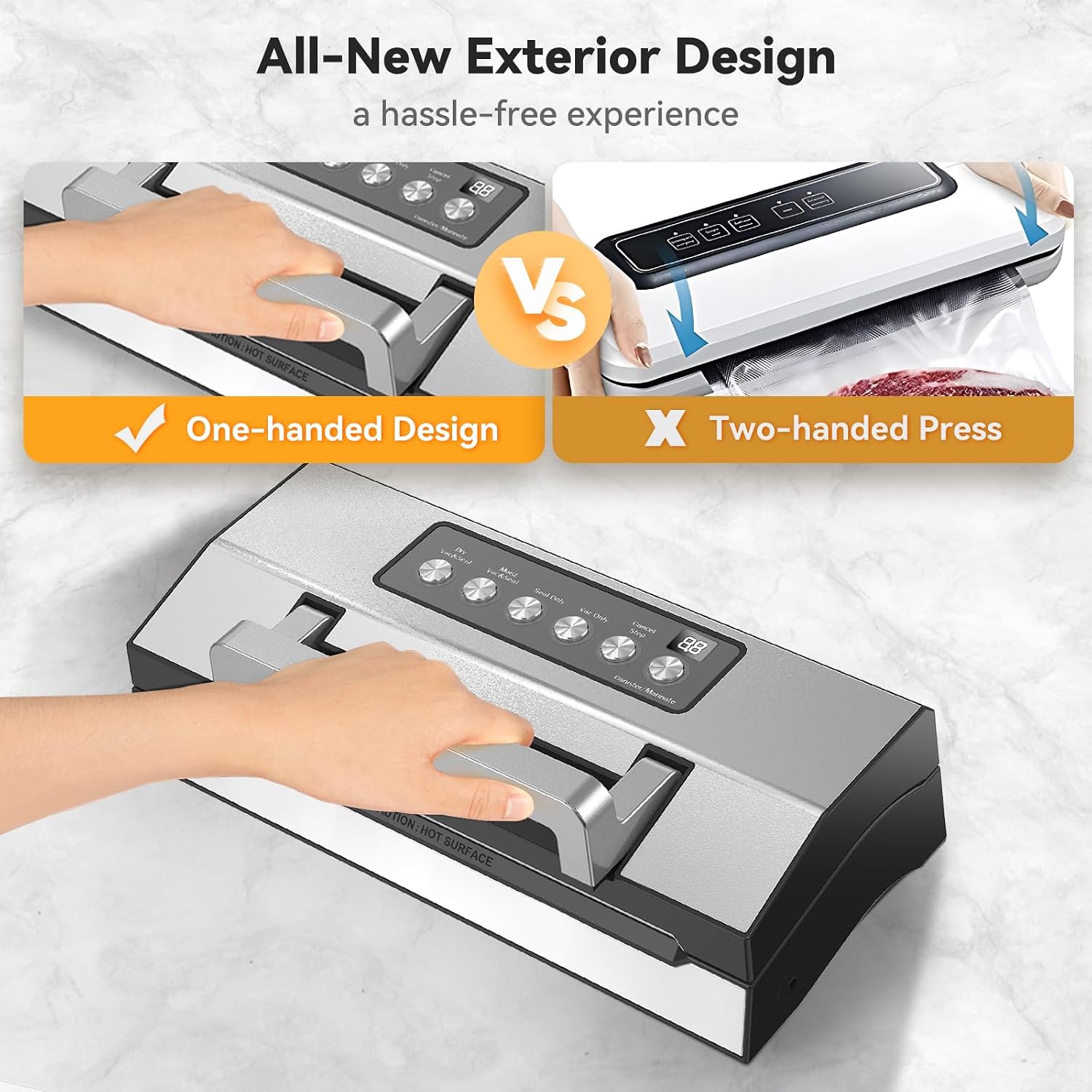 Upgraded Dry & Moist Food Modes Food Vacuum Sealer, Commercial-Grade Vacuum Sealer Machine, Dual-Seal Technology, One-Touch Operation & Built-In Bag Storage & Cutter, Includes 2 Rolls & Accessory Hose