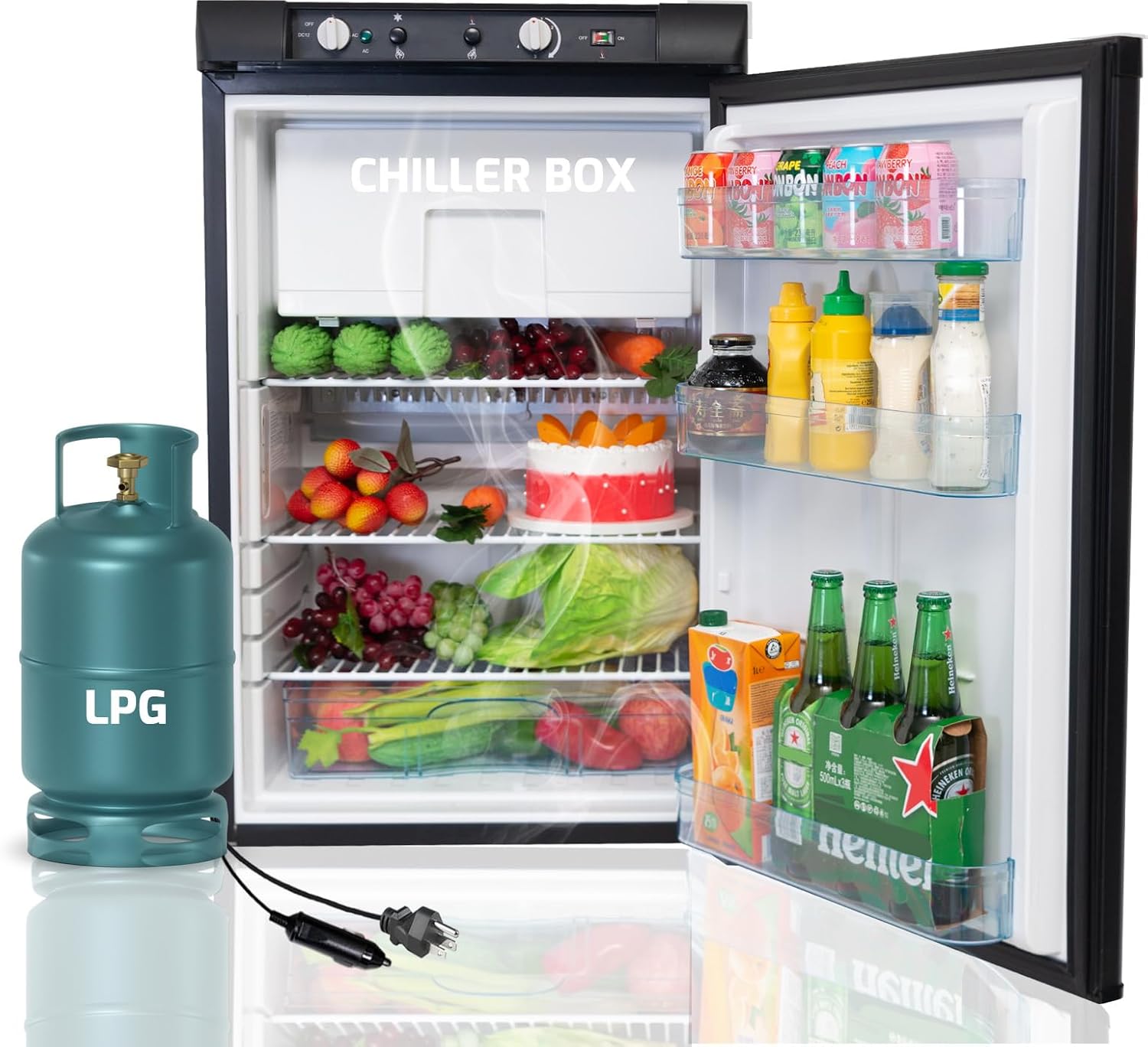 Smad RV Refrigerator 3.5 Cu.ft, 3 Way Propane Refrigerator LPG/110V/12V, RV Fridge with Freezer, Outdoor Kitchen Fridges for Camper, Semi Truck, Campervan, Travel, Black