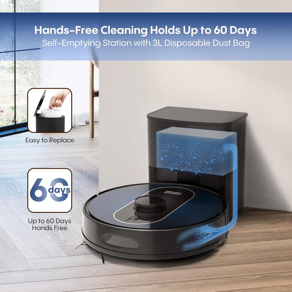 Robot Vacuum and Mop Combo, 5000Pa Suction, LiDAR Navigation, Robot Vacuum with Self Emptying Station for 60 Days Hands Free, Mapping for Multi Floors, No Go Zone, Carpet Boost, APP & Alexa Control