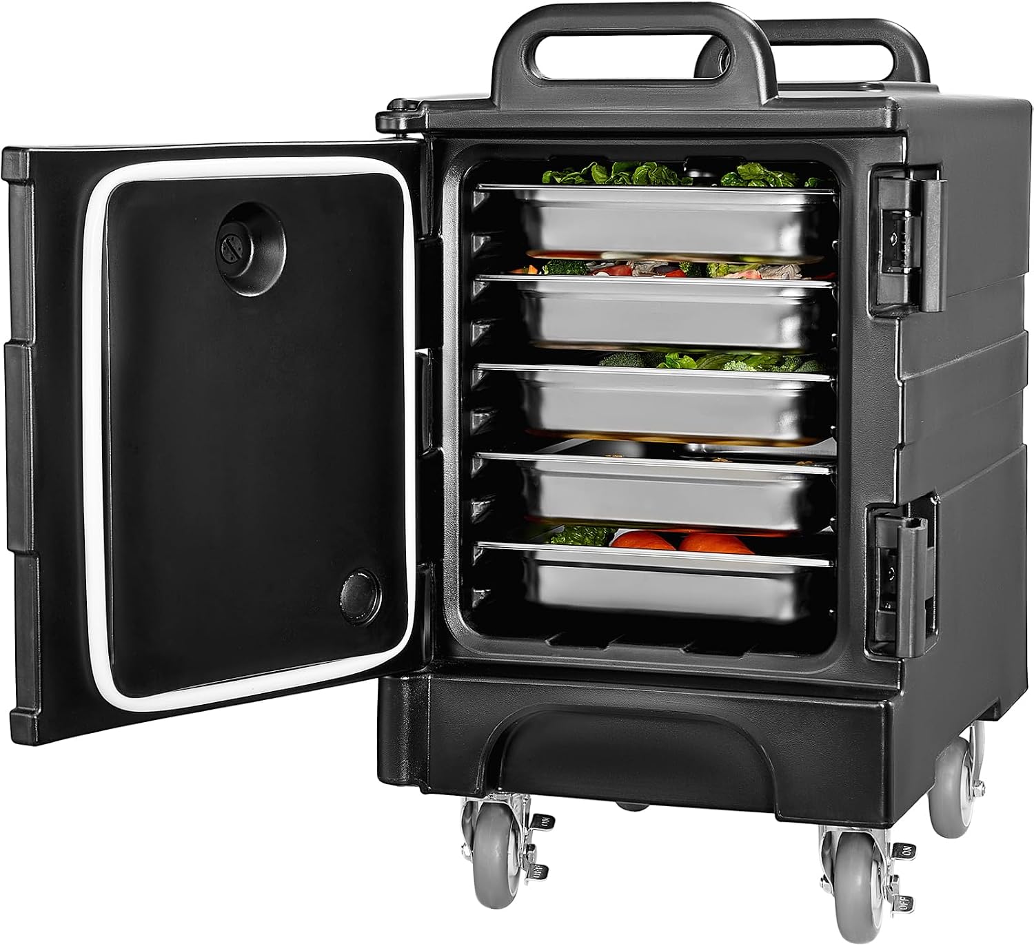 VEVOR Insulated Food Pan Carrier, 81 Qt Hot Box for Catering, Food Box Carrier with Double Buckles, Front Loading Food Warmer with Handles, Stackable End Loader with Wheels for Restaurant, Canteen