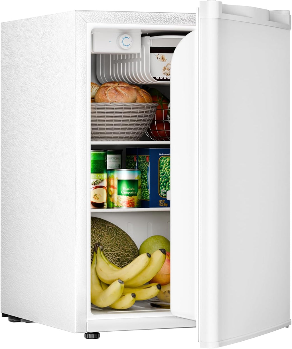 Antarctic Star Compact Refrigerator with Freezer, 2.6 Cu.Ft Mini Fridge with Adjustable Thermostat,Single Door,Removable Glass Shelves for Dorm/Kitchen/Office,WHITE