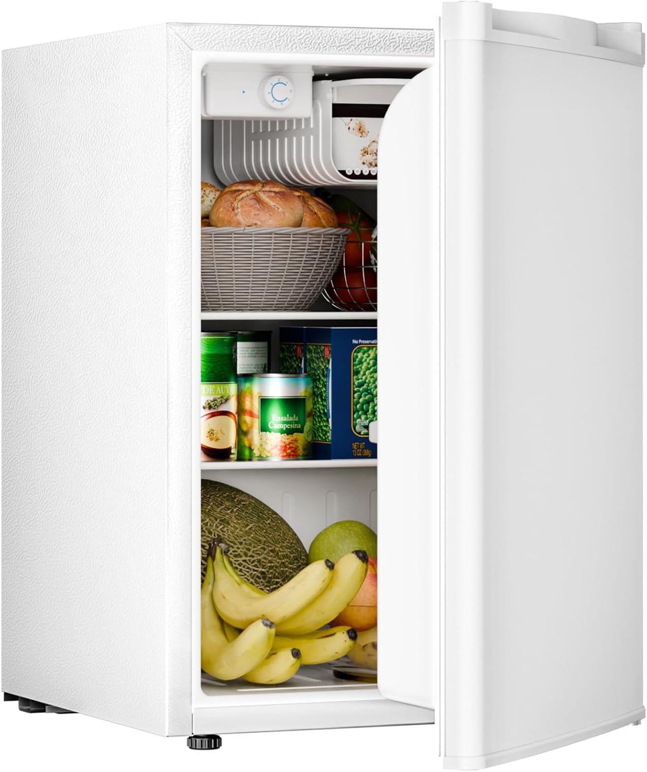 Antarctic Star Compact Refrigerator with Freezer, 2.6 Cu.Ft Mini Fridge with Adjustable Thermostat,Single Door,Removable Glass Shelves for Dorm/Kitchen/Office,WHITE