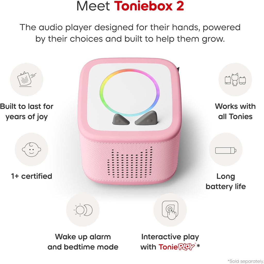 Toniebox 2 Audio Player Favorite Songs Bundle for Kids 1+ with Playtime Puppy, Bedtime Songs, Counting Songs, and Celebration Songs - Cloud Pink