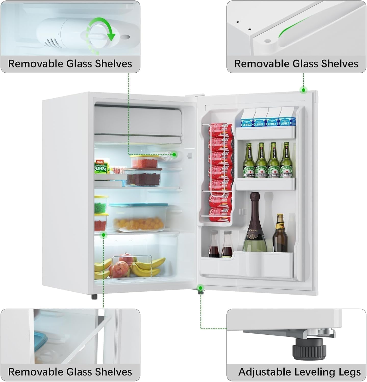 4.3 Cu.Ft Mini Fridge With Freezer – One-Door Refrigerator With 7-Level Temperature Control, 3 Removable Shelves, Low Noise & Energy-Efficient Cooling, Perfect for Home, Office, Dorm or RV(White)