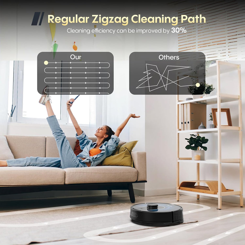 Bagotte Robot Vacuum and Mop Combo, 6000Pa Robotic Vacuums with Mapping, Automatic Self-Recharging, LiDAR Navigation,2.4G WiFi/App/Alexa/Remote Control for Pet Hair,Hard Floor,Carpet