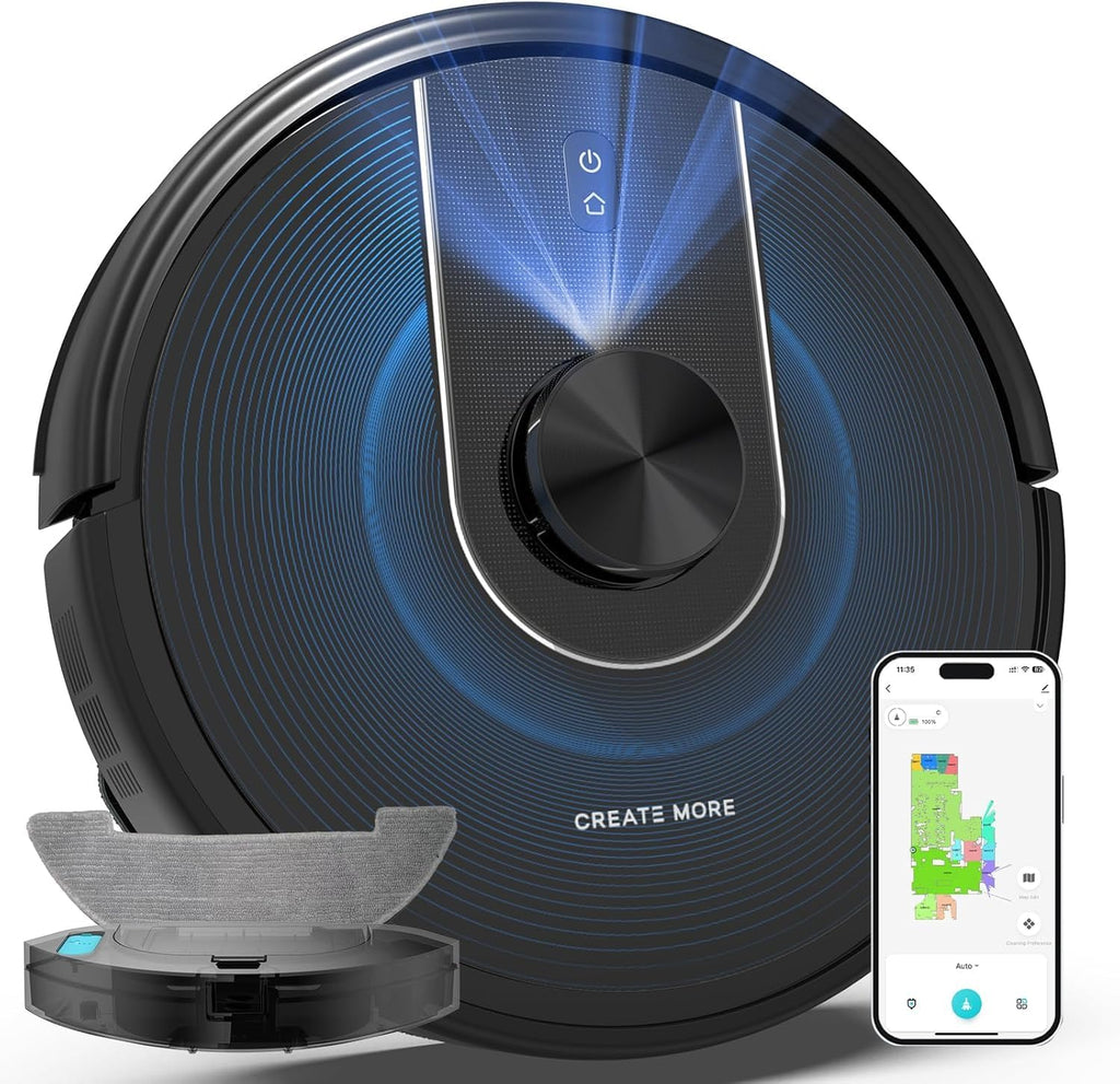 Bagotte Robot Vacuum and Mop Combo, 6000Pa Robotic Vacuums with Mapping, Automatic Self-Recharging, LiDAR Navigation,2.4G WiFi/App/Alexa/Remote Control for Pet Hair,Hard Floor,Carpet