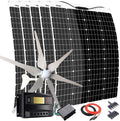 1000W 12V Wind Turbine Generator Kit with 5pcs 120W Flexible Solar Panels/400W Windmill /50A Solar Charge Controller/Wind Regulator/Cables/Connectors for Mobile Home