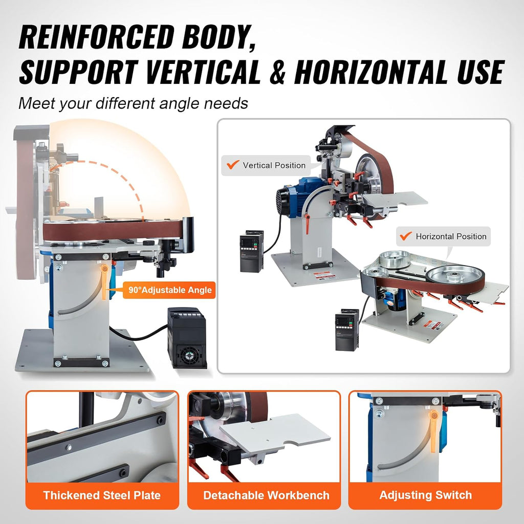 VEVOR Belt Grinder Sander, 72 x 2-Inch Variable Speed Belt Polisher with VFD, 1500W Knife Sharpener with 3 Grinding Moulds & 3PCS Sanding Belts for Metalworking, Compatible with 72'- 82 * 2' Belts