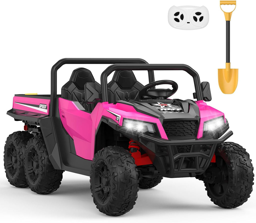 GarveeLife 24V 2 Seater Ride on Dump Truck with Remote Control for Big Kids, 4WD 6 Wheels Ride on Car w/Music Player & LED Lights, Ride Toy Gift for Kid
