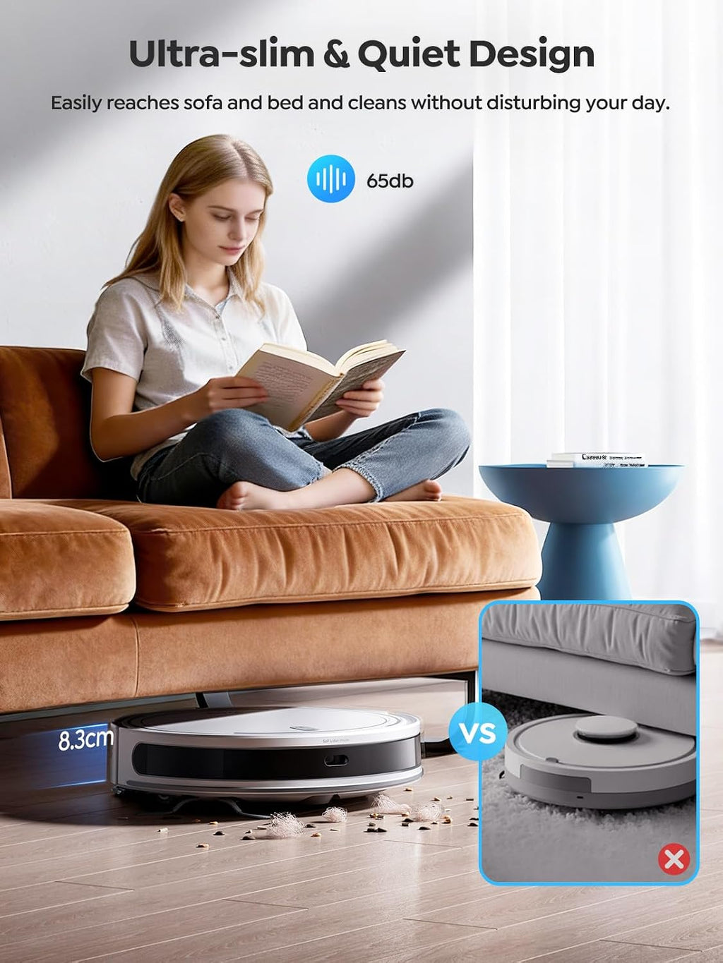 Vyzzle Robot Vacuum and Mop, Smart Navigation Robot Vacuum with 5000Pa Suction, Ultra Slim Robot Vacuum Cleaner, 150Mins Max, App/Alexa Control for Pet Hair, Hard Floor, Carpet, Customized Cleaning