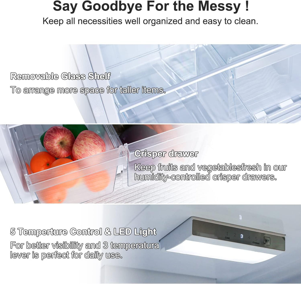 10.0 CU' Refrigerator with Freezer, Apartment Size Refrigerator Top Freezer, 2 Door Fridge with Adjustable Thermostat Control, Freestanding, Door Swing, White (FR 1002 WH)