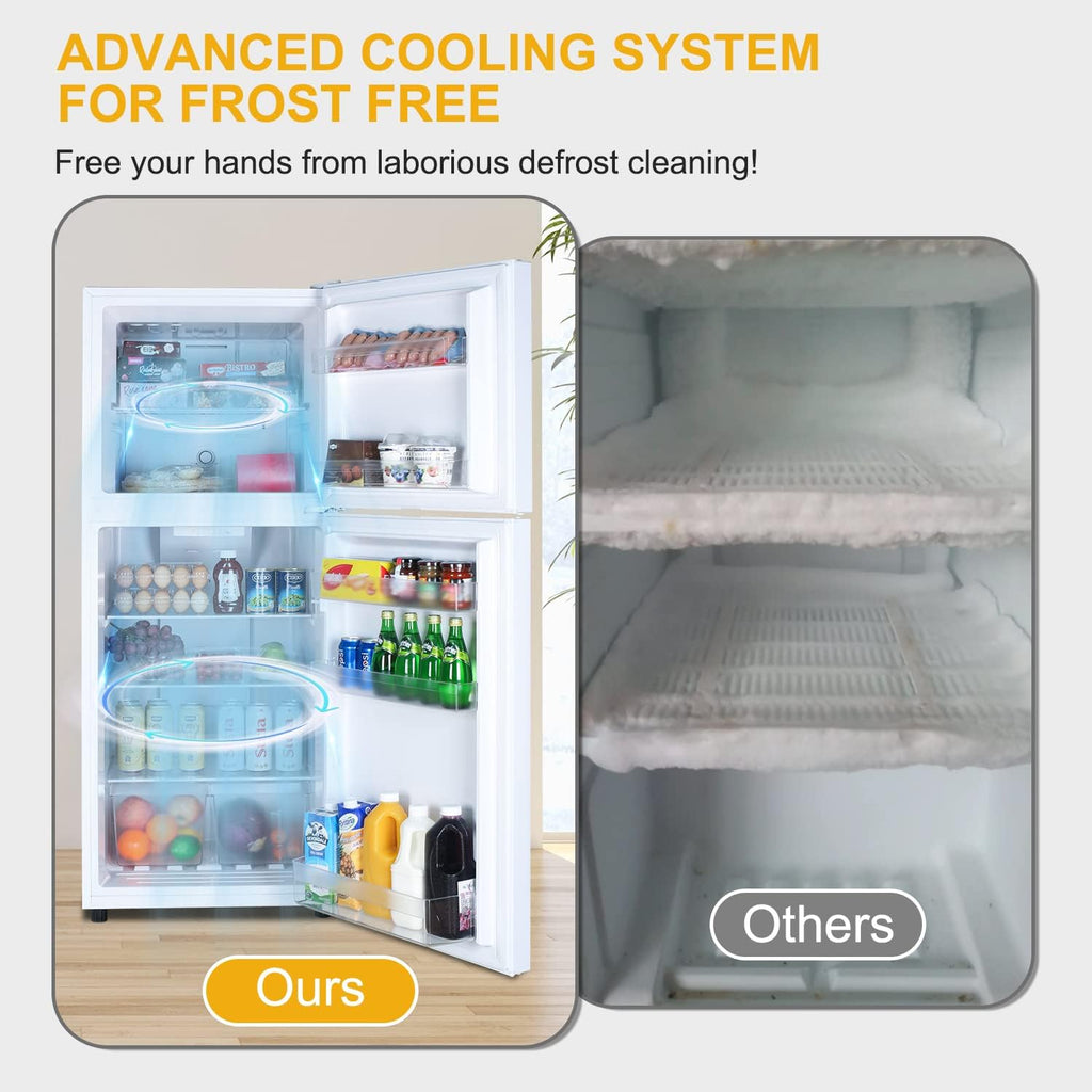 12.1 CU' Refrigerator with Freezer, Apartment Size Refrigerator Top Freezer, 2 Door Fridge with Adjustable Thermostat Control, Freestanding, Door Swing, White (FR 1202 WH)