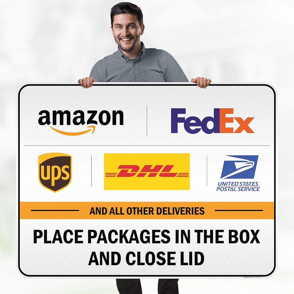 Place Packages In The Box And Close Lid Sign, 36x48 Inches, Reflective, Rust Free DiBound, Fade Resistant, Made in USA by My Sign Center