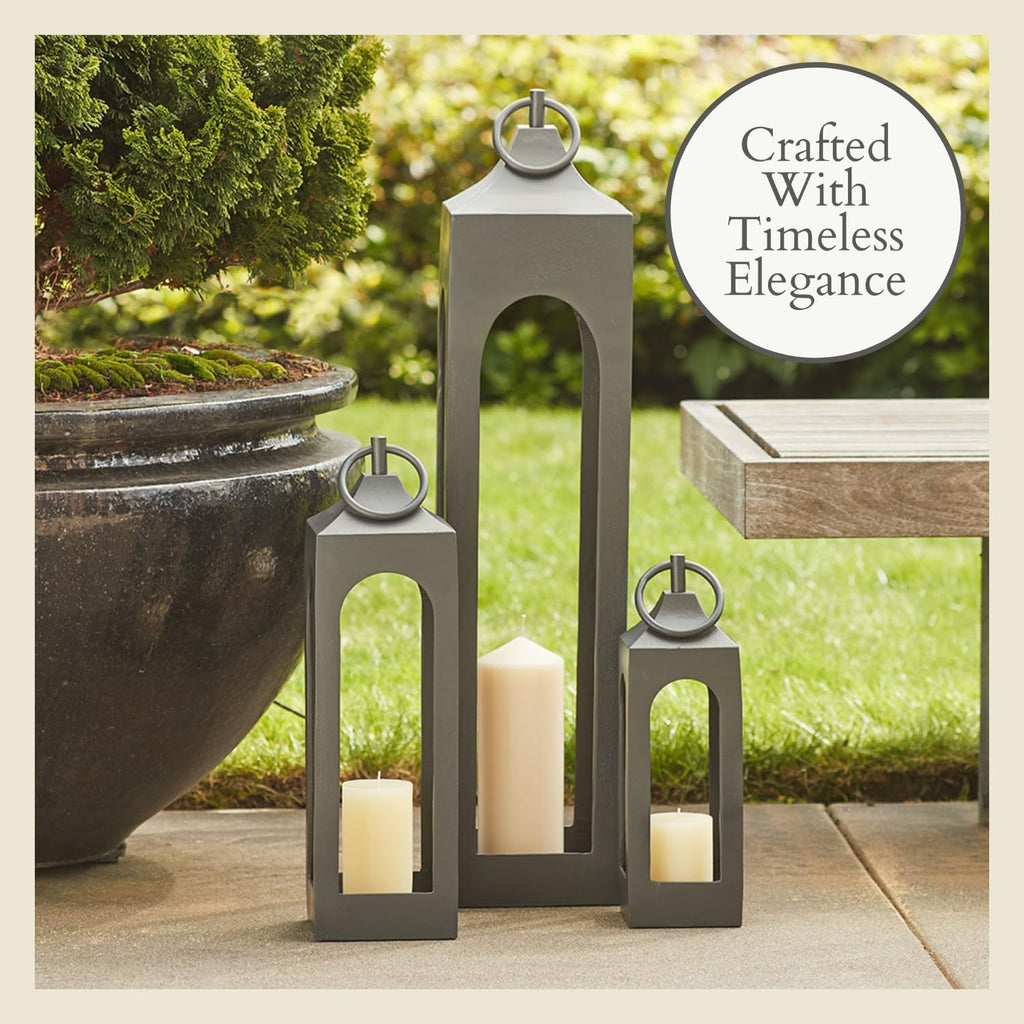 CG Hunter Medium Black Lantern, Rustic Metal Decorative Lantern, Candle Holder for Indoor & Outdoor, Home Decor for Patio, Garden & Tabletop, Hanging Lantern for Parties & Weddings