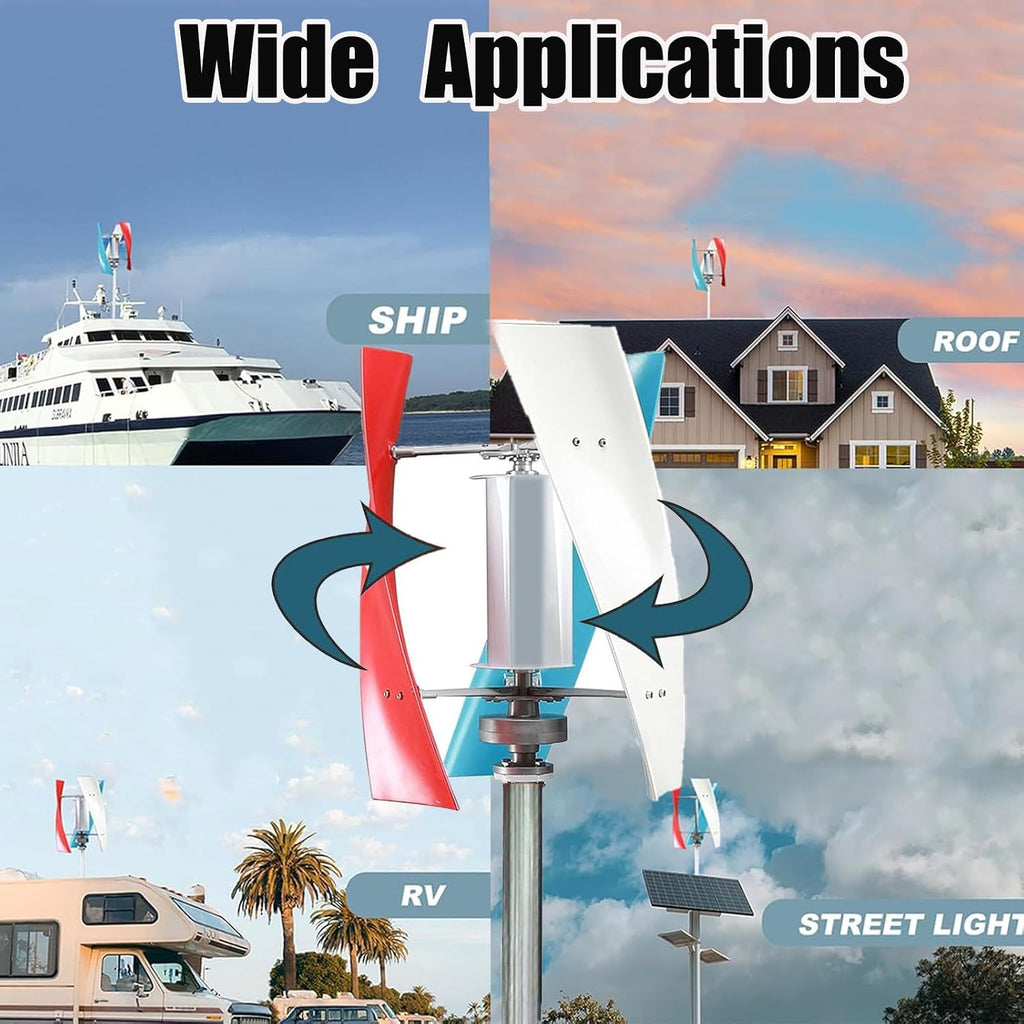 Wind Turbine Generator Kit 400W 12V Portable Vertical Helix Wind Power Turbine Generator Kit 3 Blade Wind Generator Kit with Charge Controller for Marine RV Home Industrial Energy,24V-110V