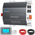 1500W Pure Sine Wave Inverter 12V DC to 110V/120V AC Converter, 3000W Peak, LCD Remote Control, 4 AC Outlets, USB & Type-C – for RV, Truck, Camping, Off-Grid Solar, Emergency Power