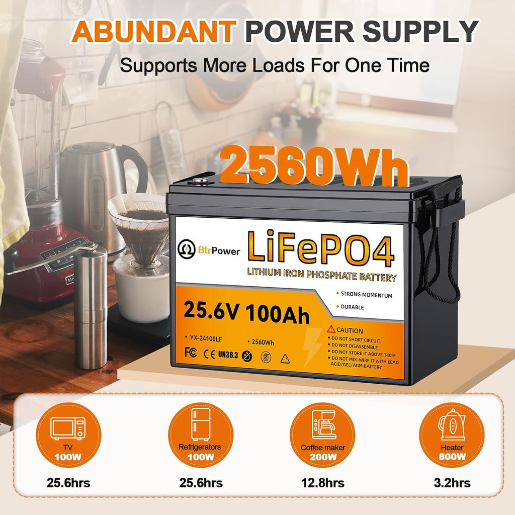 2 Pack 24V 100Ah LiFePO4 Battery, Built-in 100A BMS,2560Wh Lithium Battery,4000-15000 Deep Cycles & 10-Year Lifetime, Perfect for Marine, RV, Marine, Trolling Motor, Solar Off-Grid System