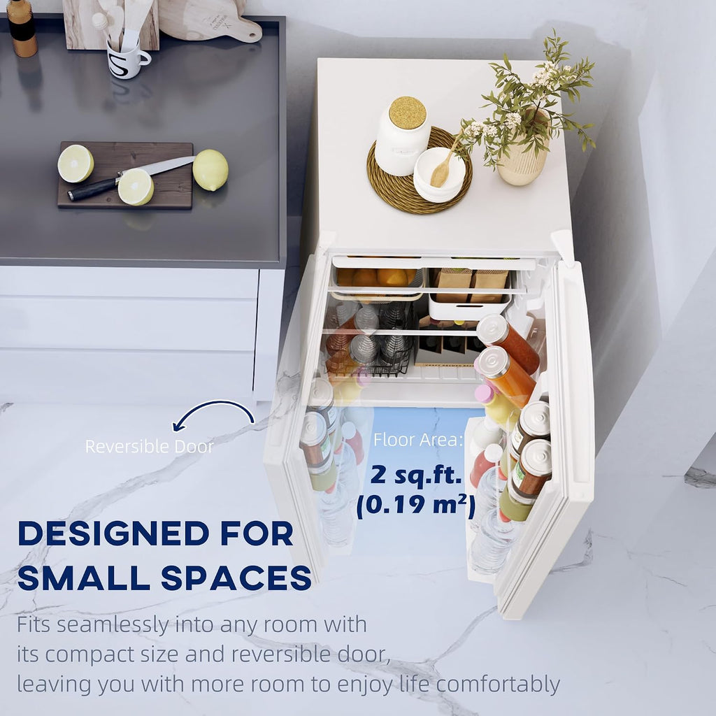 HOMCOM 4.5 Cu.Ft Mini Fridge with Freezer, Single Door Small Refrigerator with Adjustable Thermostat, Energy Efficient, Low Noise, Mini Refrigerator for Bedroom, Dorm, Office, White