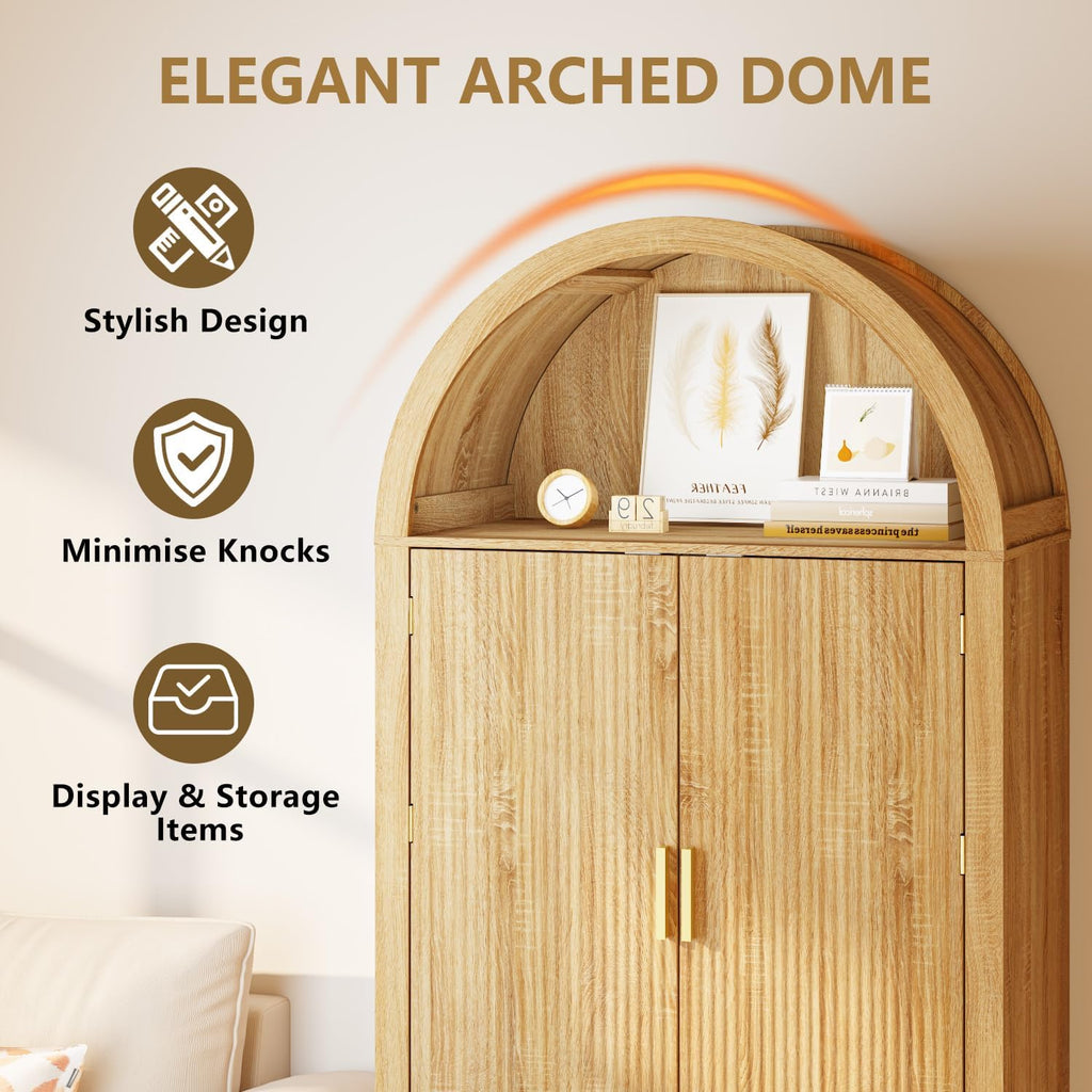Arched Cabinet, 71' Tall Arched Kitchen Pantry Storage Cabinet with Doors, Modern Fluted Kitchen Storage Cabinet with Adjustable Shelves, Natural Cupboard for Kitchen, Dining Room, Bathroom