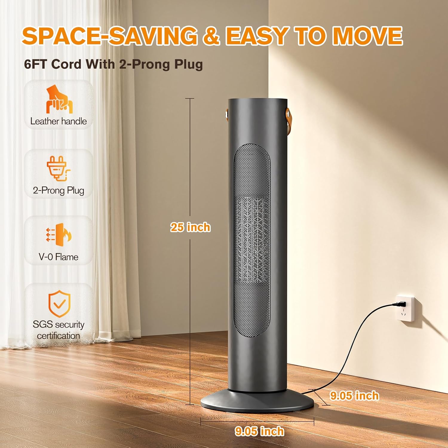 2-IN-1 Tower Heater And Fan Combo, 25' Electric Space Heaters For Indoor Use, 70°Oscillating, 2S Instant Heating, 1500W, 3 Heating & Fan Modes,Electric Portable Heater For BedroomOfficeHome, Black