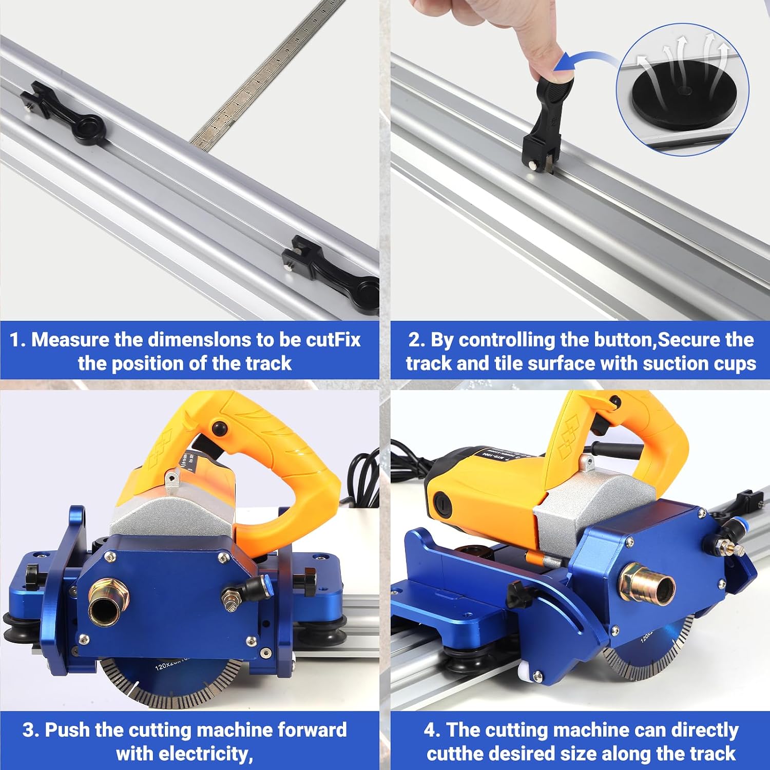 Electric Orbital Tile Cutter, 2300W Angle Grinder 8000RPM, 71' Cutting Length, Wet & Dry Blades, Bevel & Chamfer, Dual 1.05m Tracks with Suction Cups & Clamps, Water Pump & Tool Bag