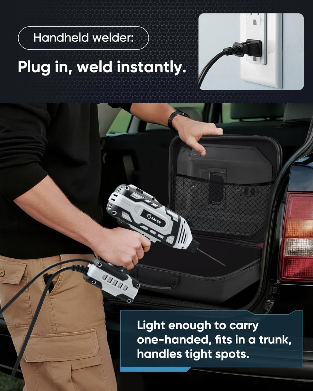 Saker Portable Welder Handheld Welding Machine with 5-Level Current Adjustment, IGBT ARC Welder Gun with 80 Welding Rods, 110V Plug & Play for DIY Home Garage Metal Welding