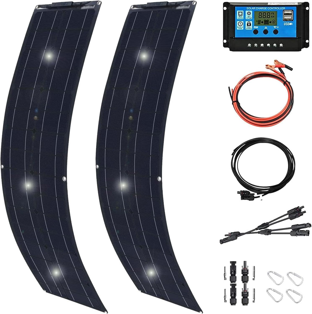 200W Portable Solar Panel, Monocrystalline Solar Panel Kit, Waterproof Solar Panel, Adapted to Solar Generators, Campervan, Caravan, Garden, Boat, Cabin,White