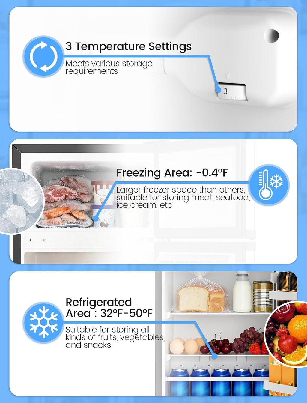 COWSAR 2.5 Cu.Ft Dorm Fridge with Freezer, Double Reversible Door Compact Refrigerator with 2 Removable Shelves, Commercial Drink Fridge for Bedroom, Office, Kitchen, Dorm, Silver